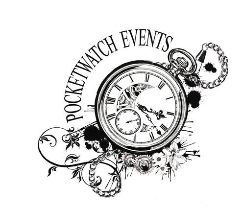 company logo for pocketwatch events. Pen and ink 