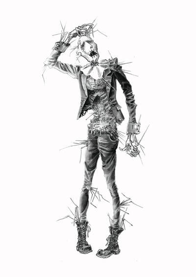 Scarecrow character design. Pen and ink